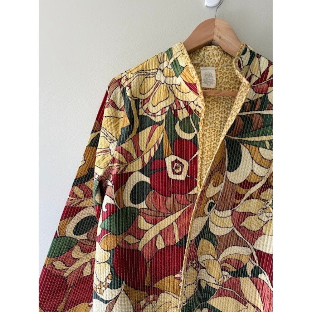 Boho Alfred Dunner Jacket Womens 14 Multi Floral Quilted Open Front Lightweight - Picture 5 of 7